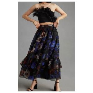 anthropologie/Geisha Designs | Skirts | Nwot Anthropologie Geisha Designs  Floral Organza Ruffled Tiered Midi Skirt Small | Poshmark